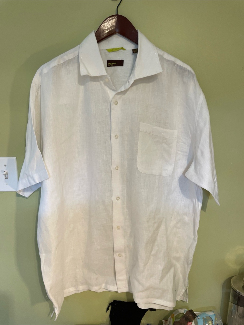 Men's White Linen Short-Sleeve Button-Up Shirt - Lightweight Casual Havana Nines
